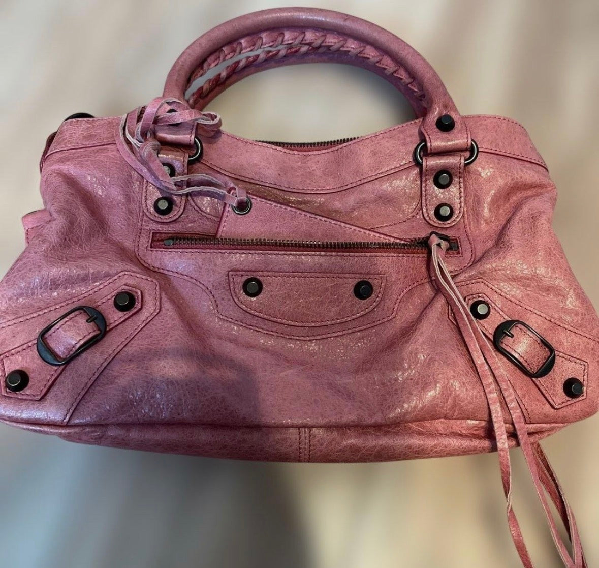 pink balenciaga city bag
